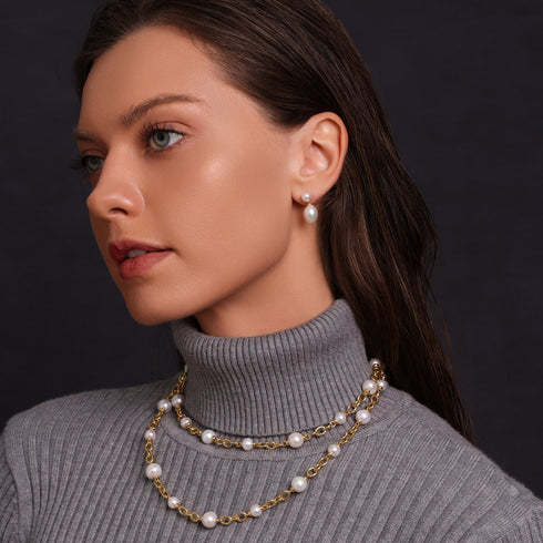 Double Pearl TearDrop Earrings - 18K Gold Vermeil